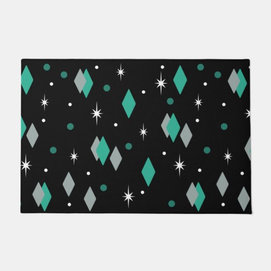 Space Age Diamonds Turquoise Black Deurmat (Voorkant)