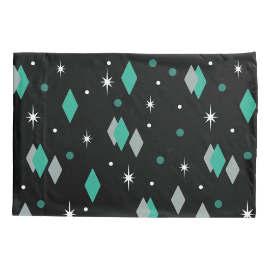 Space Age Diamonds Turquoise Black Kussensloop (Achterkant)