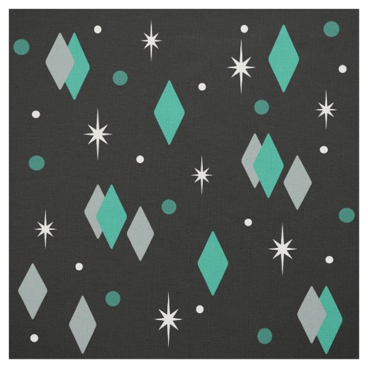 Space Age Diamonds Turquoise Black Stof (Swatch)