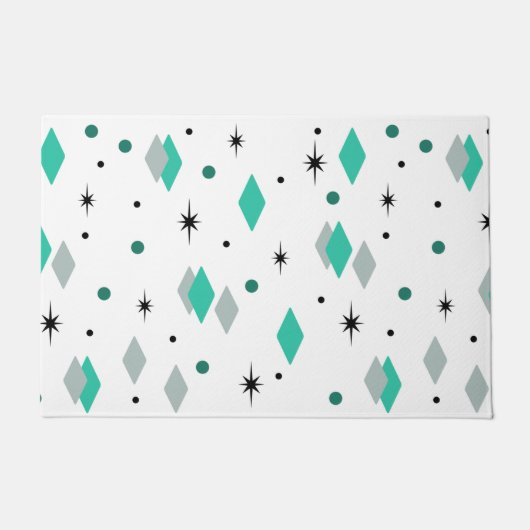 Space Age Diamonds Turquoise White Deurmat (Voorkant)