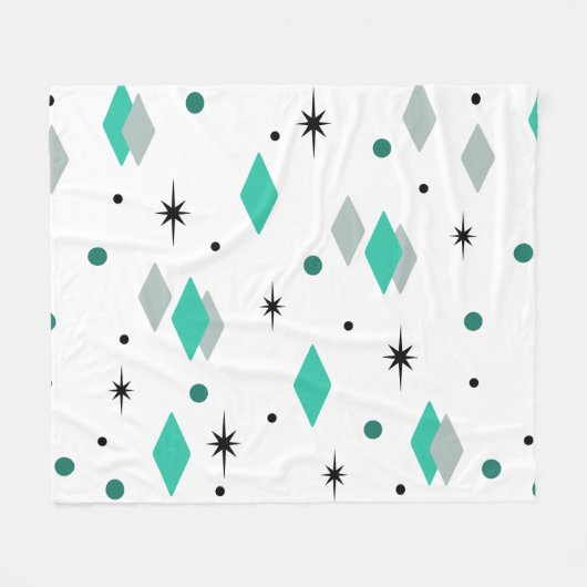 Space Age Diamonds Turquoise White Fleece Deken (Voorkant (Horizontaal))