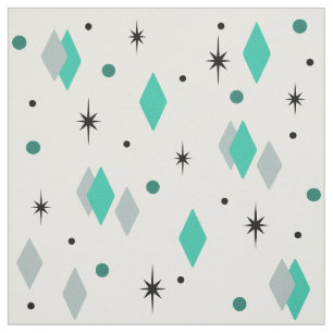 Space Age Diamonds Turquoise White Stof