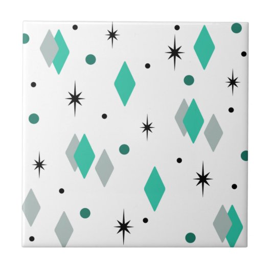 Space Age Diamonds Turquoise White Tegeltje (Voorkant)