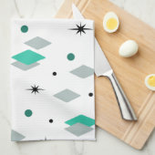 Space Age Diamonds Turquoise White Theedoek (Quarter Fold)