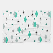 Space Age Diamonds Turquoise White Theedoek (Horizontaal)