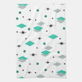 Space Age Diamonds Turquoise White Theedoek (Verticaal)