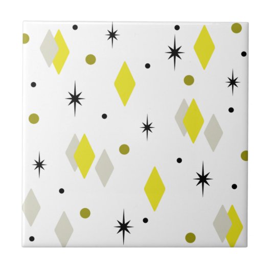 Space Age Diamonds Yellow Gray White Tegeltje (Voorkant)