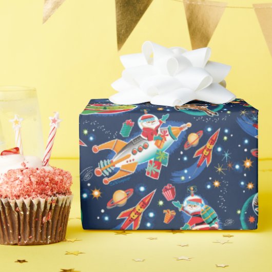 Space Age Kerstman Cadeaupapier (Verjaardagsfeest)