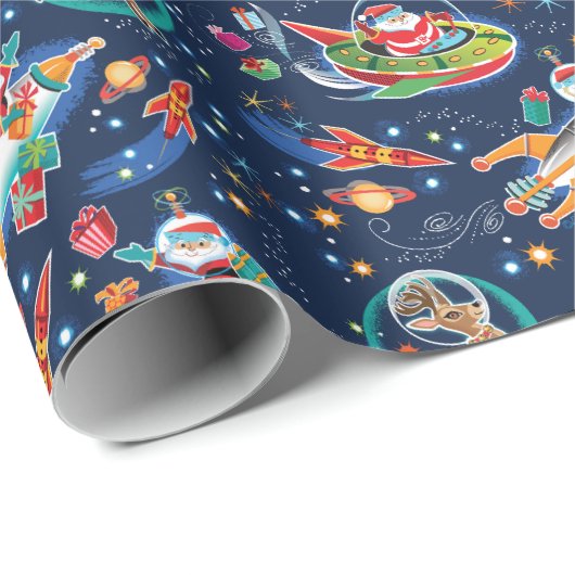 Space Age Kerstman Cadeaupapier (Rol Hoek)