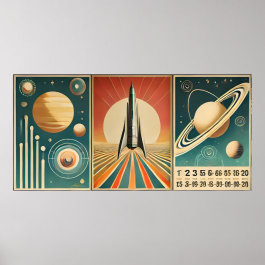 Space Age Kunst Ruimtetijd Kalender Poster (Voorkant)