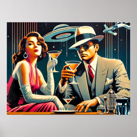 Space Age Las Vegas Gangster Martini Feest Poster (Voorkant)