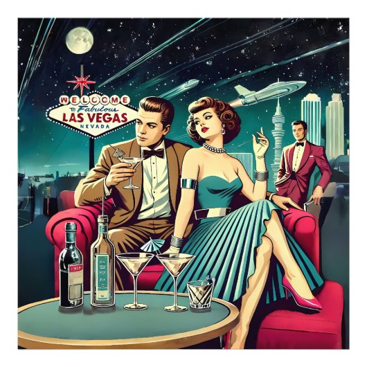 Space Age Las Vegas Martini Feest Foto Afdruk (Voorkant)