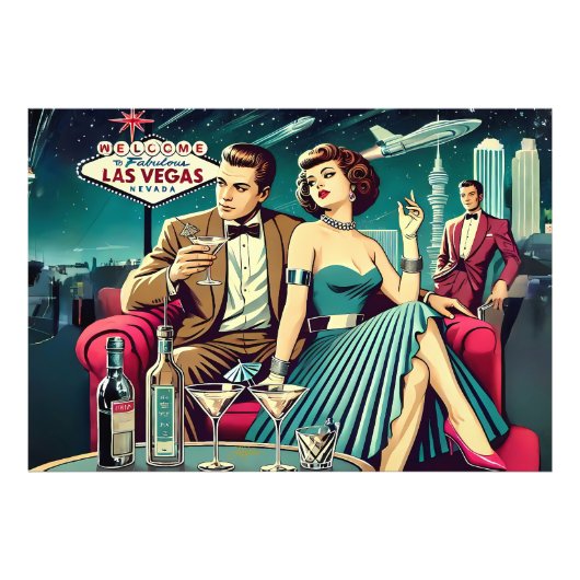 Space Age Las Vegas Martini Feest Foto Afdruk (Voorkant)