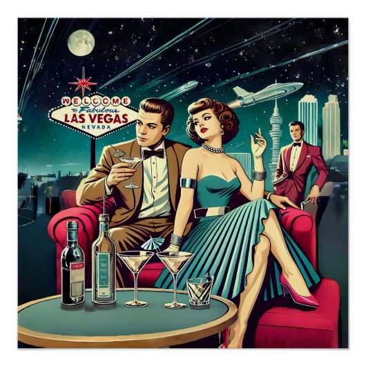 Space Age Las Vegas Martini Feest Perfect Poster (Voorkant)