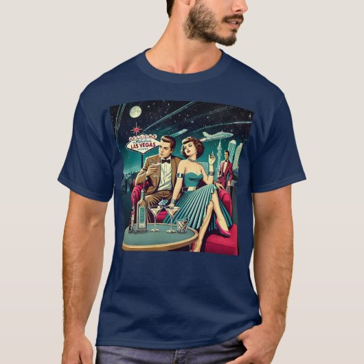 Space Age Las Vegas Martini Feest T-shirt (Voorkant)