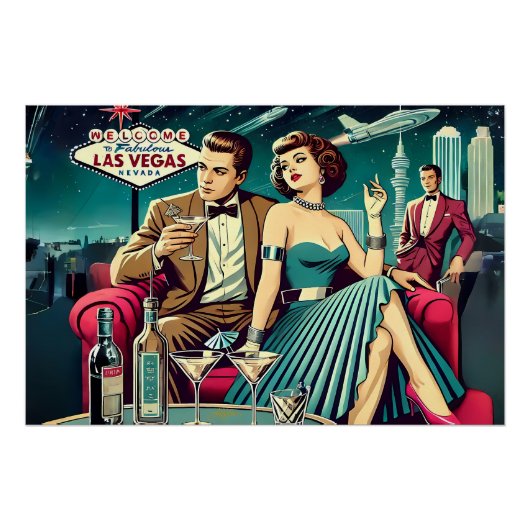 Space Age Las Vegas Martini Feestje Perfect Poster (Voorkant)