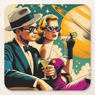 Space Age Las Vegas Martini Gangster Feest Kartonnen Onderzetters