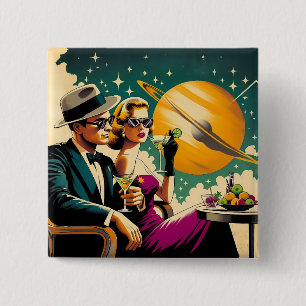 Space Age Las Vegas Martini Gangster Feest Vierkante Button 5,1 Cm