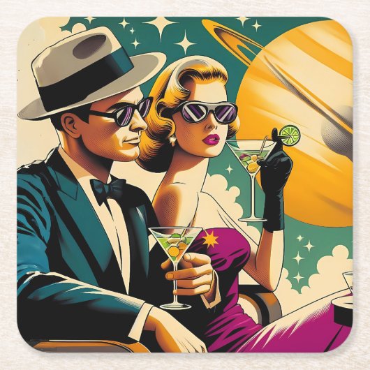 Space Age Las Vegas Martini Gangster Party Kartonnen Onderzetters (Voorkant)