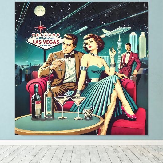 Space Age Las Vegas Martini Party Canvas Afdruk (Insitu (Houten vloer))