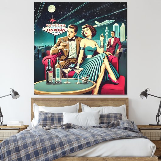 Space Age Las Vegas Martini Party Canvas Afdruk (Insitu (Slaapkamer))