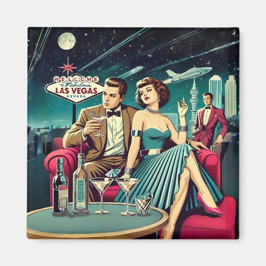 Space Age Las Vegas Martini Party Magneet (Voorkant)