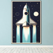 Space Age Retro 50s Rocket Ship Canvas Afdruk (Insitu (Houten vloer))
