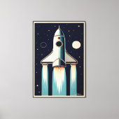 Space Age Retro 50s Rocket Ship Canvas Afdruk (Voorkant)
