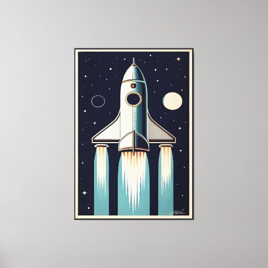 Space Age Retro 50s Rocket Ship Canvas Afdruk (Voorkant)