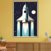 Space Age Retro 50s Rocket Ship Canvas Afdruk (Insitu (Woonkamer))