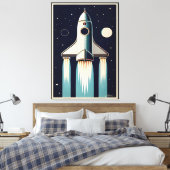 Space Age Retro 50s Rocket Ship Canvas Afdruk (Insitu (Slaapkamer))