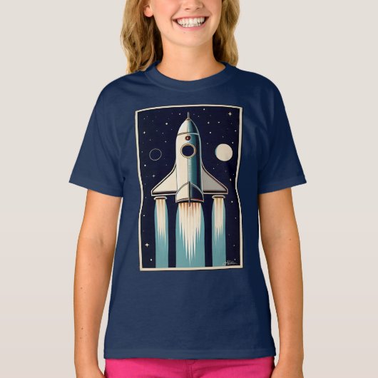 Space Age Retro 50s Rocket Ship T-shirt (Voorkant)
