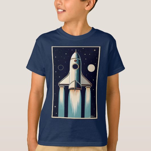 Space Age Retro 50s Rocket Ship T-shirt (Voorkant)