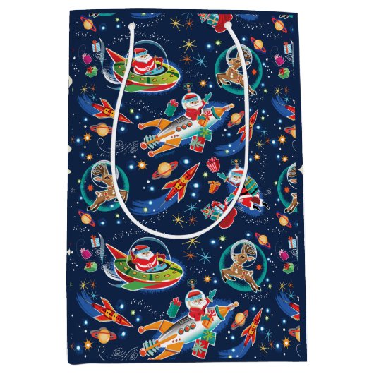 Space Age Santa Christmas Gift Bag Medium Cadeauzakje (Voorkant)