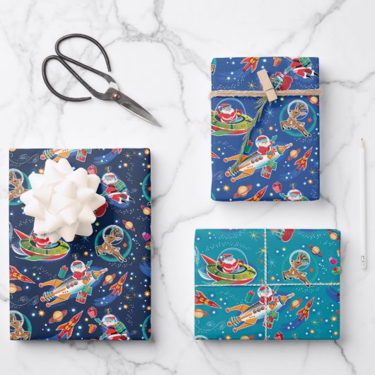 Space Age Santa Christmas Wrapping Paper (Voorkant)