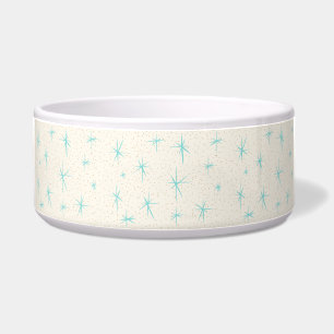 Space Age Turquoise Starburst Ceramic Dog Bowl Voerbakje
