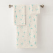 Space Age Turquoise Starburst Towel Set Bad Handdoek (Insitu)