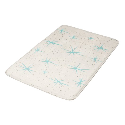 Space Age Turquoise Starbursts Bath Mat (Gekanteld)