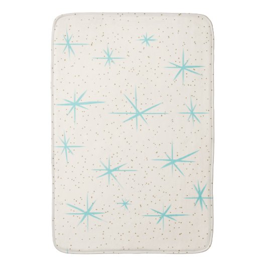 Space Age Turquoise Starbursts Bath Mat (Voorkant Verticaal)