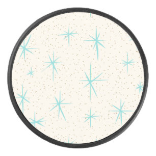 Space Age Turquoise Starbursts Cribbed Board Hockey Puck