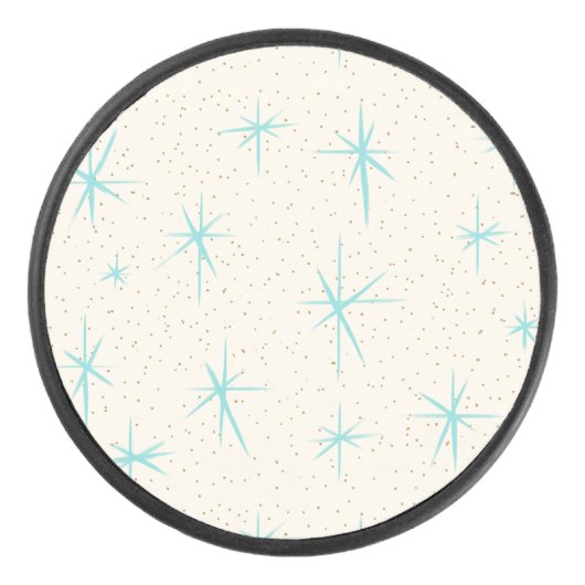 Space Age Turquoise Starbursts Cribbed Board Hockey Puck (Voorkant)