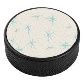 Space Age Turquoise Starbursts Cribbed Board Hockey Puck (3/4)
