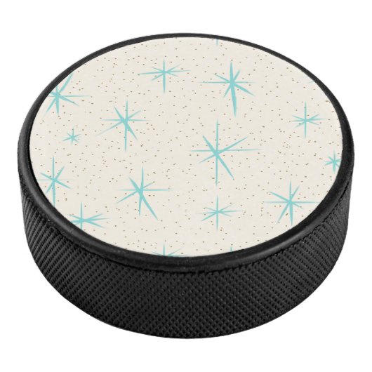 Space Age Turquoise Starbursts Cribbed Board Hockey Puck (3/4)