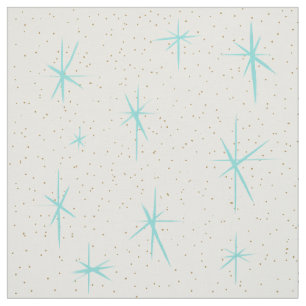 Space Age Turquoise Starbursts Fabric Stof