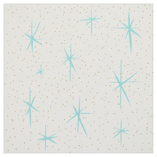 Space Age Turquoise Starbursts Fabric Stof (Swatch)