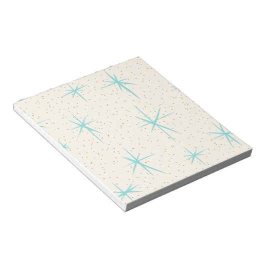 Space Age Turquoise Starbursts Notepad Notitieblok (Schuin)