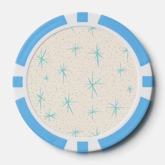 Space Age Turquoise Starbursts Poker Chip (Voorkant)