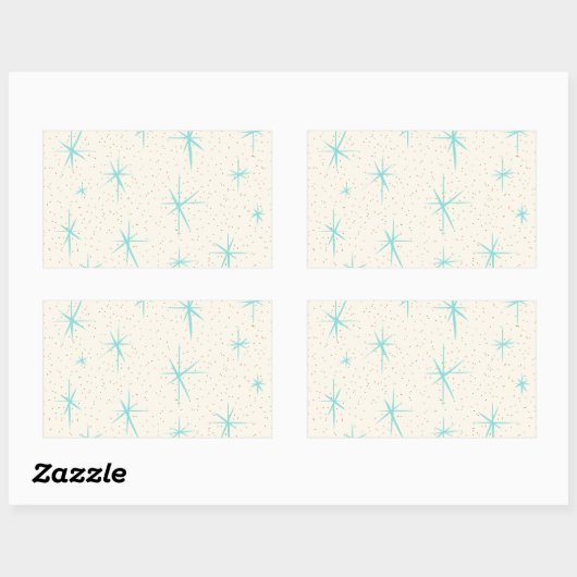 Space Age Turquoise Starbursts Rechthoek Stickers (Vel)