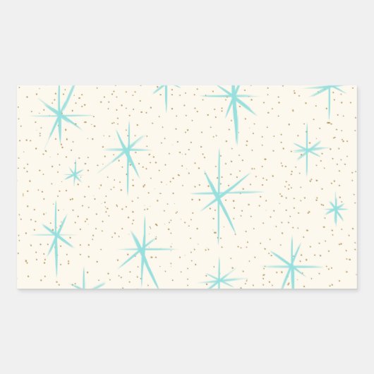 Space Age Turquoise Starbursts Rechthoek Stickers (Voorkant)