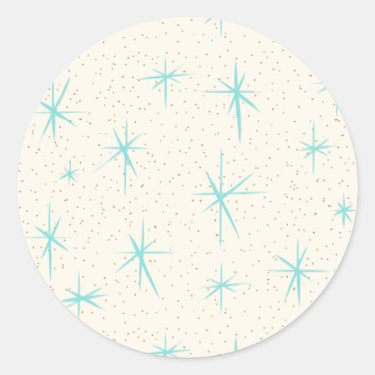 Space Age Turquoise Starbursts Ronde Stickers (Voorkant)